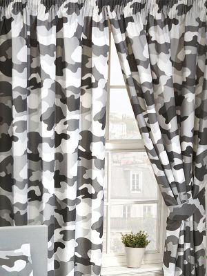 Grey Army Camouflage Lined Curtains 