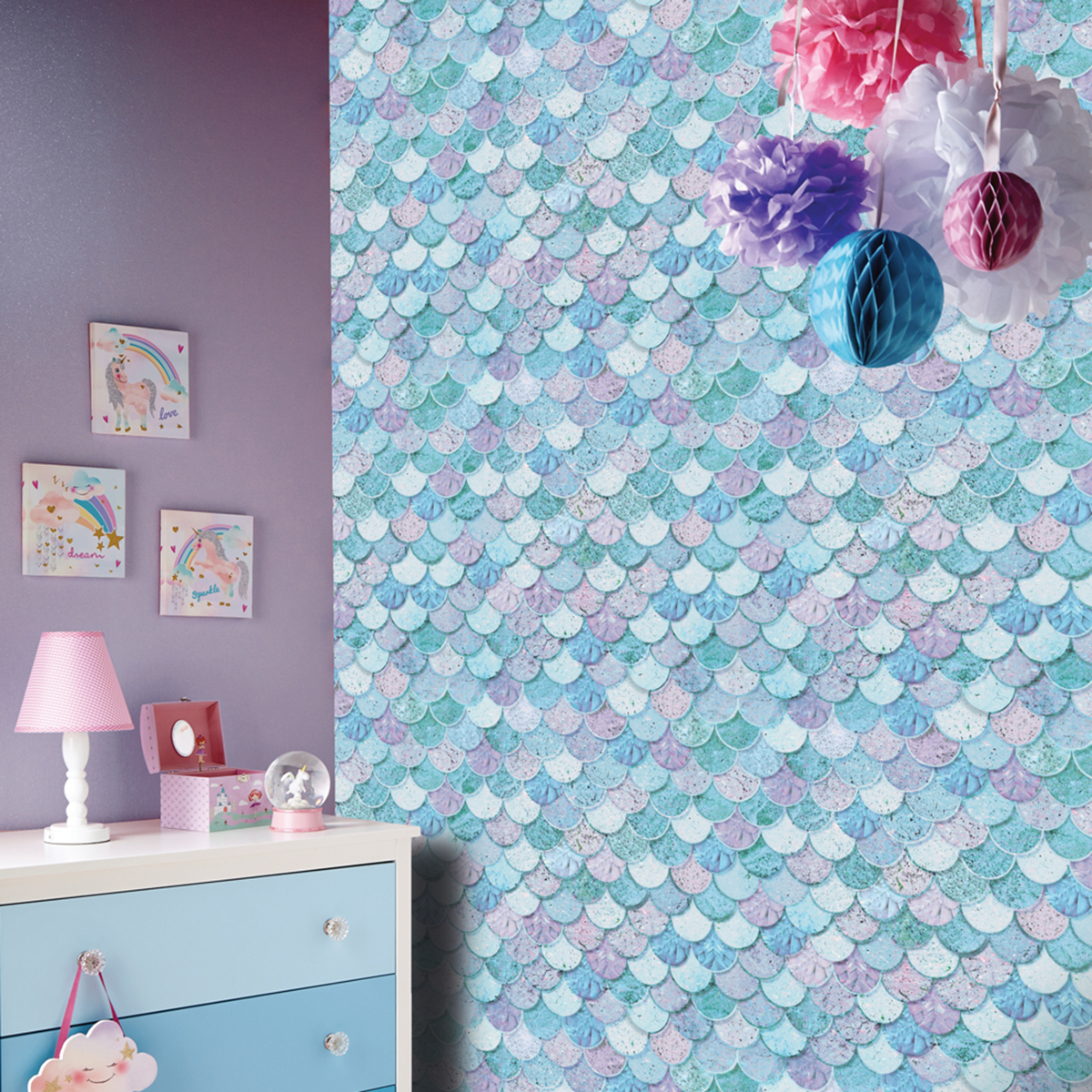 Mermazing Mermaid Scales Glitter Wallpaper - Ice Blue and Aqua - Arthouse 698305