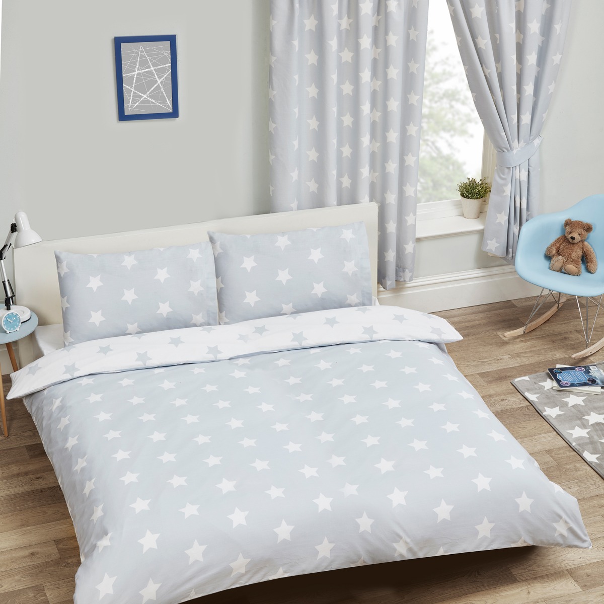 Grey and White Stars Duvet Cover and Pillowcase Set
