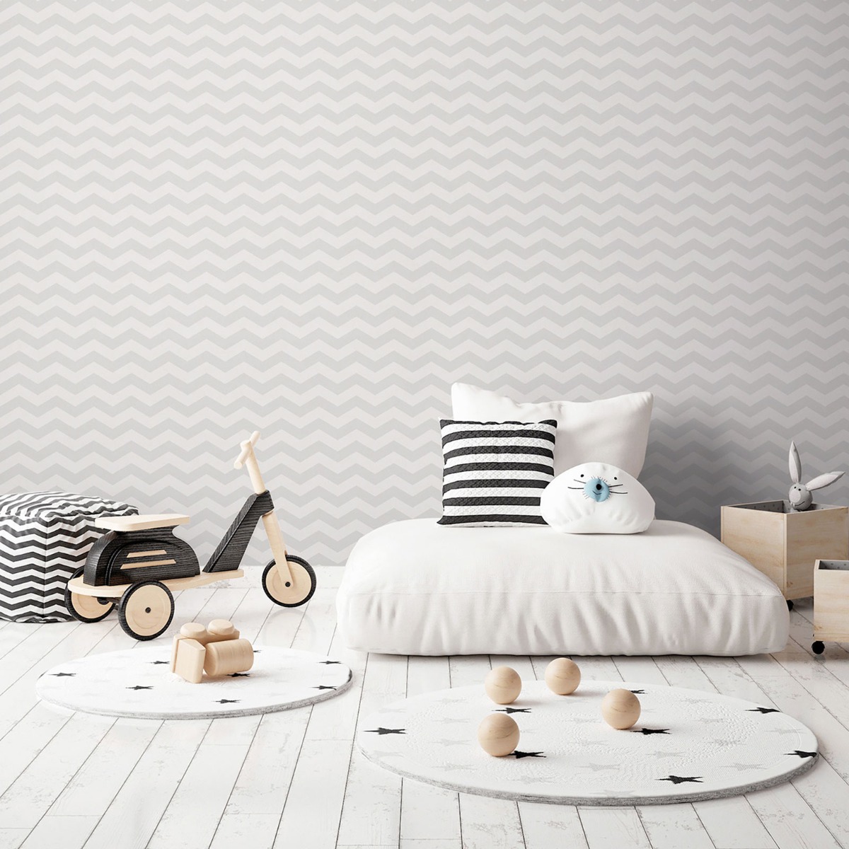 Little Ones Eco Zig Zag Chevron Wallpaper Grey GranDeco LO2503
