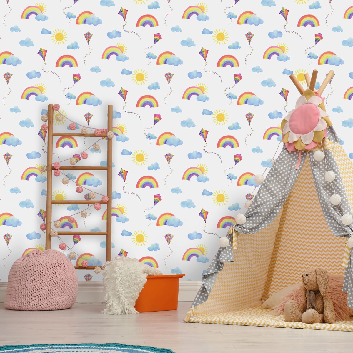 Over the Rainbow Flying Kites Wallpaper White / Multi Holden 91020
