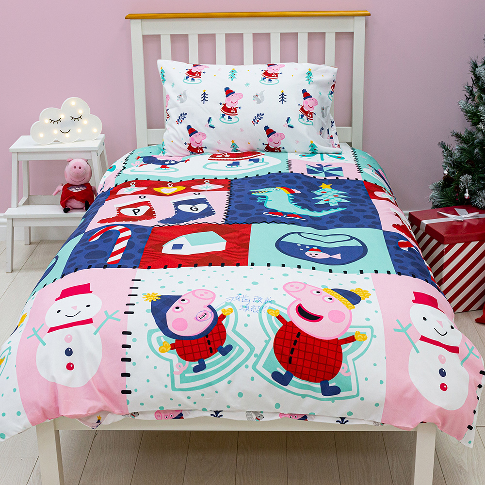 Peppa Snowman Rotary Single Duvet Cover and Pillowcase Set