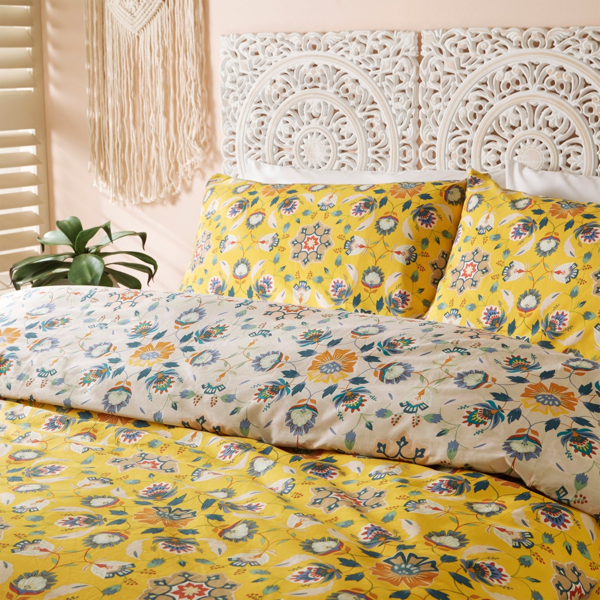 Furn Folk Flora King Size Duvet Cover Set Ochre